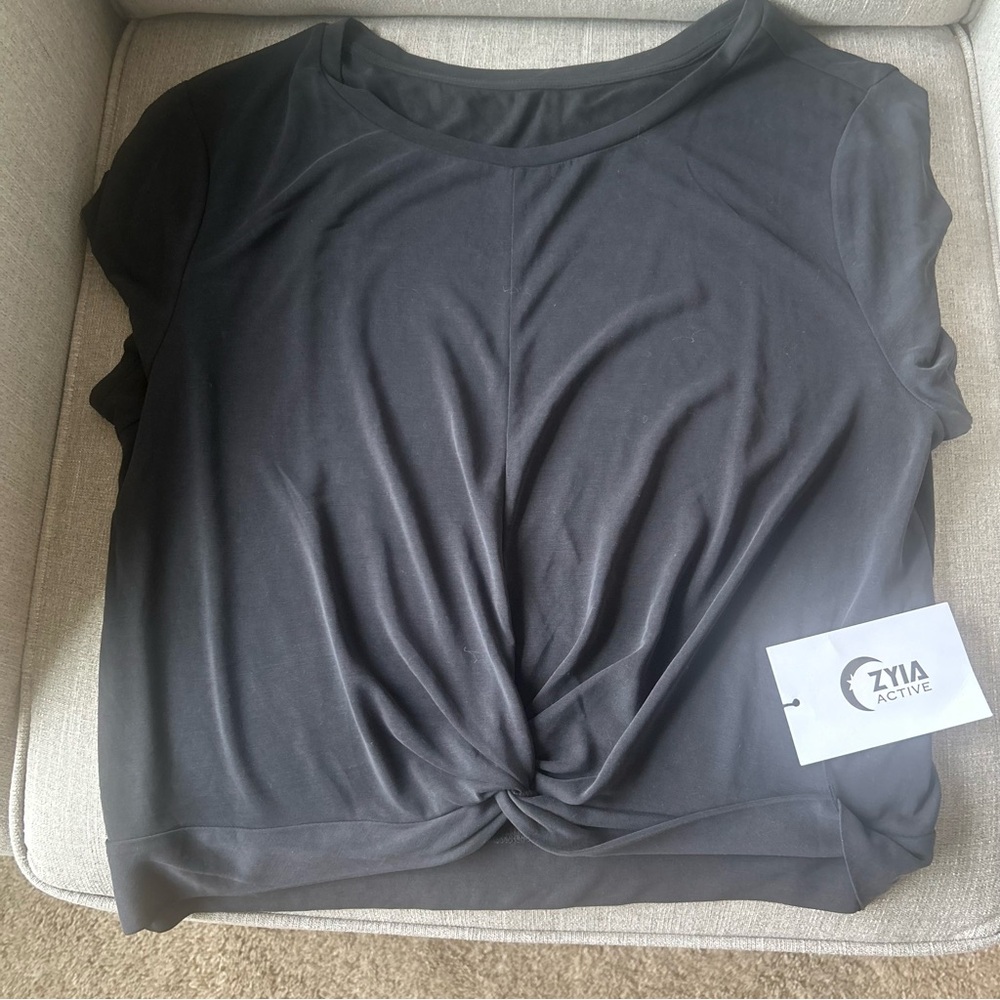 ZYIA Black Tie Front Short Sleeve Tee